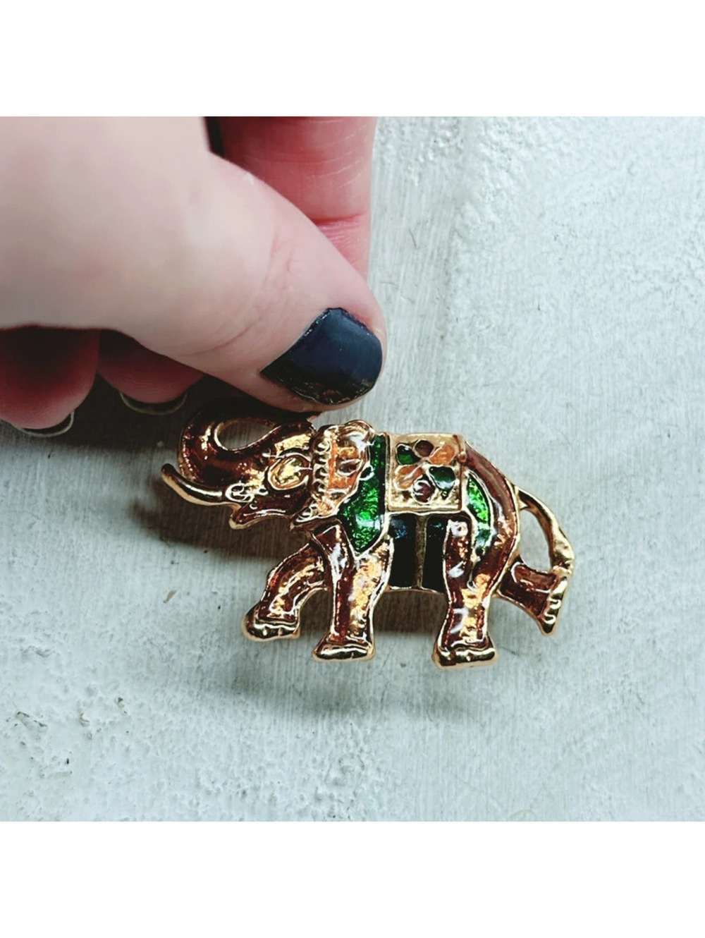 1033mc. Orange Enamel Brooch Elephant Animal